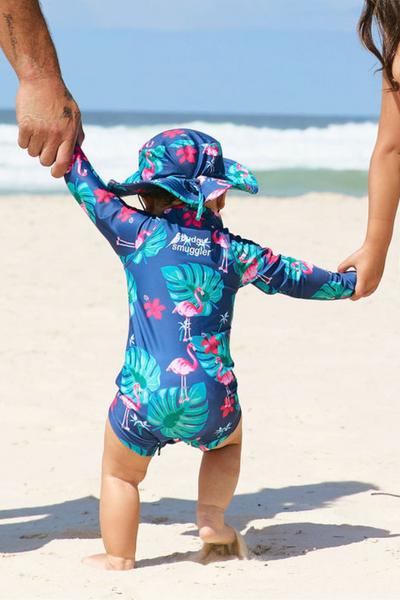 Children's Swimsuit Set Body Short & Swim Bob in Flamingoes UPF 50+