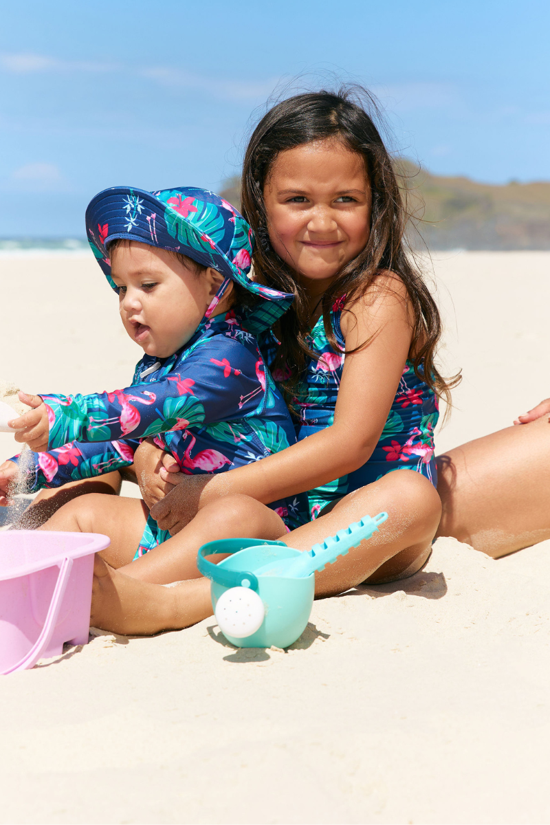 Children's Swimsuit Set Body Short & Swim Bob in Flamingoes UPF 50+