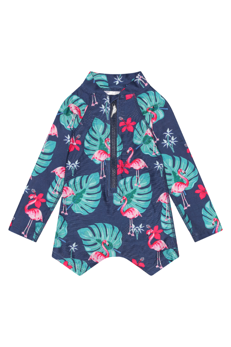 Children's Swimsuit Set Body Short & Swim Bob in Flamingoes UPF 50+