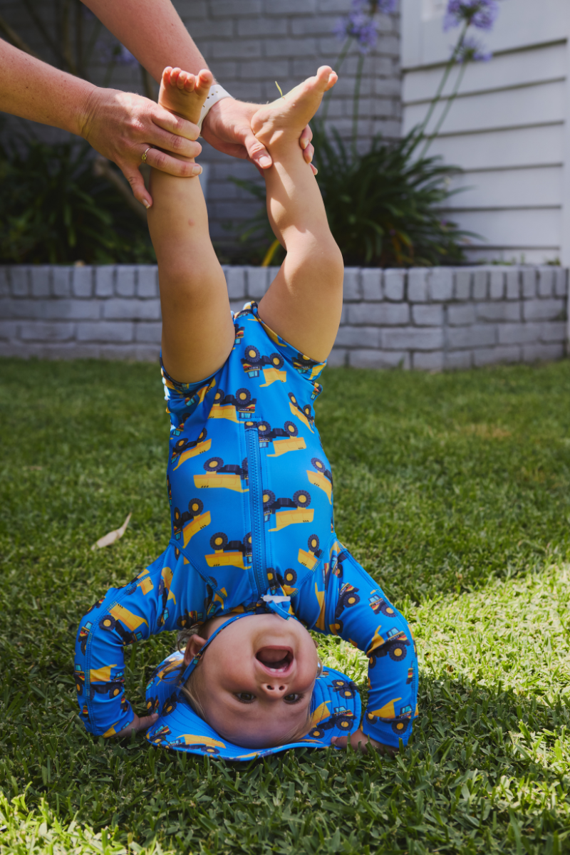 Children's swimsuit set, children's bodysuit, children's shorts and swimming bob in Petits Dumpers UPF 50+