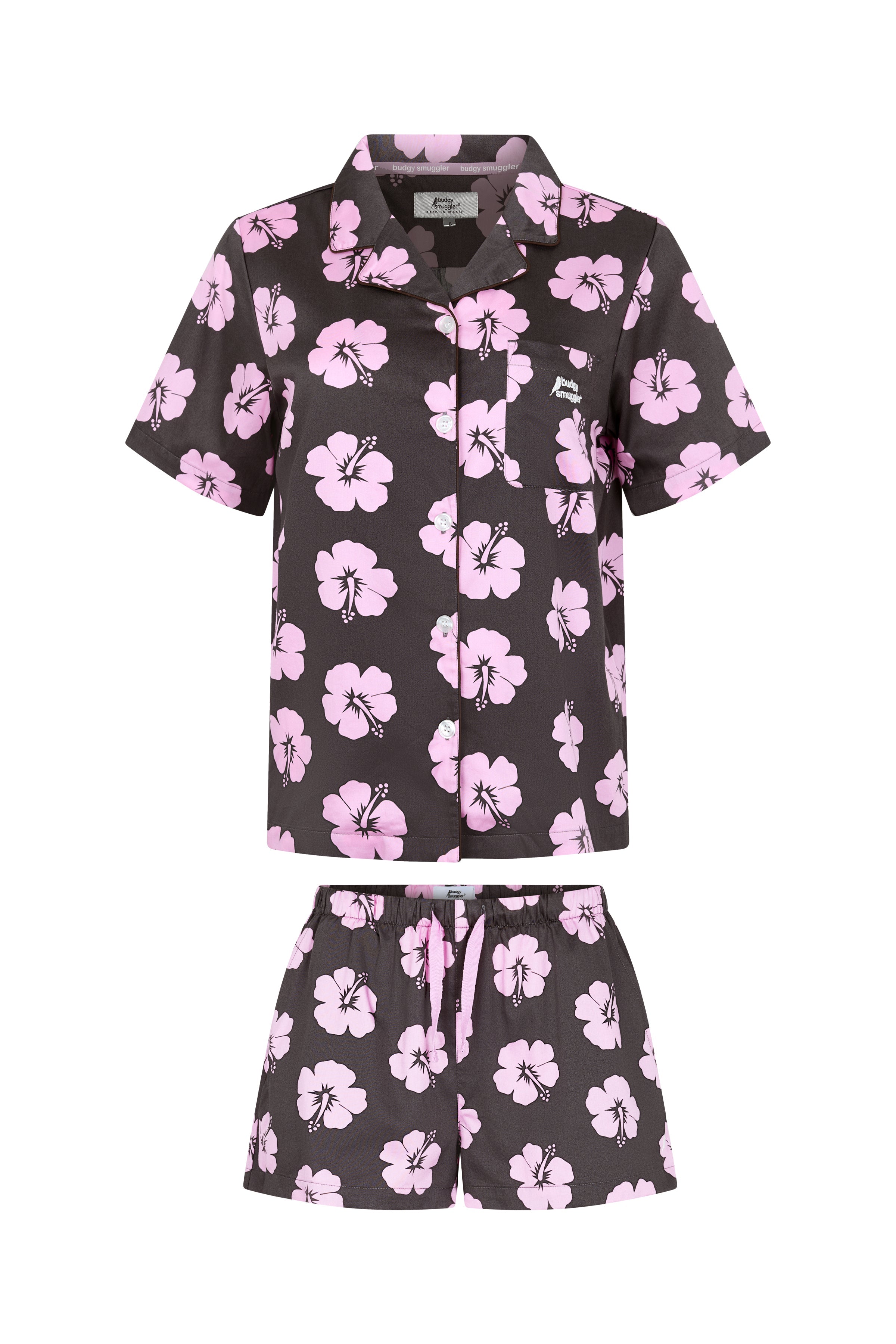 Damen-Pyjama-Set in Hibiskusrosa und Braun