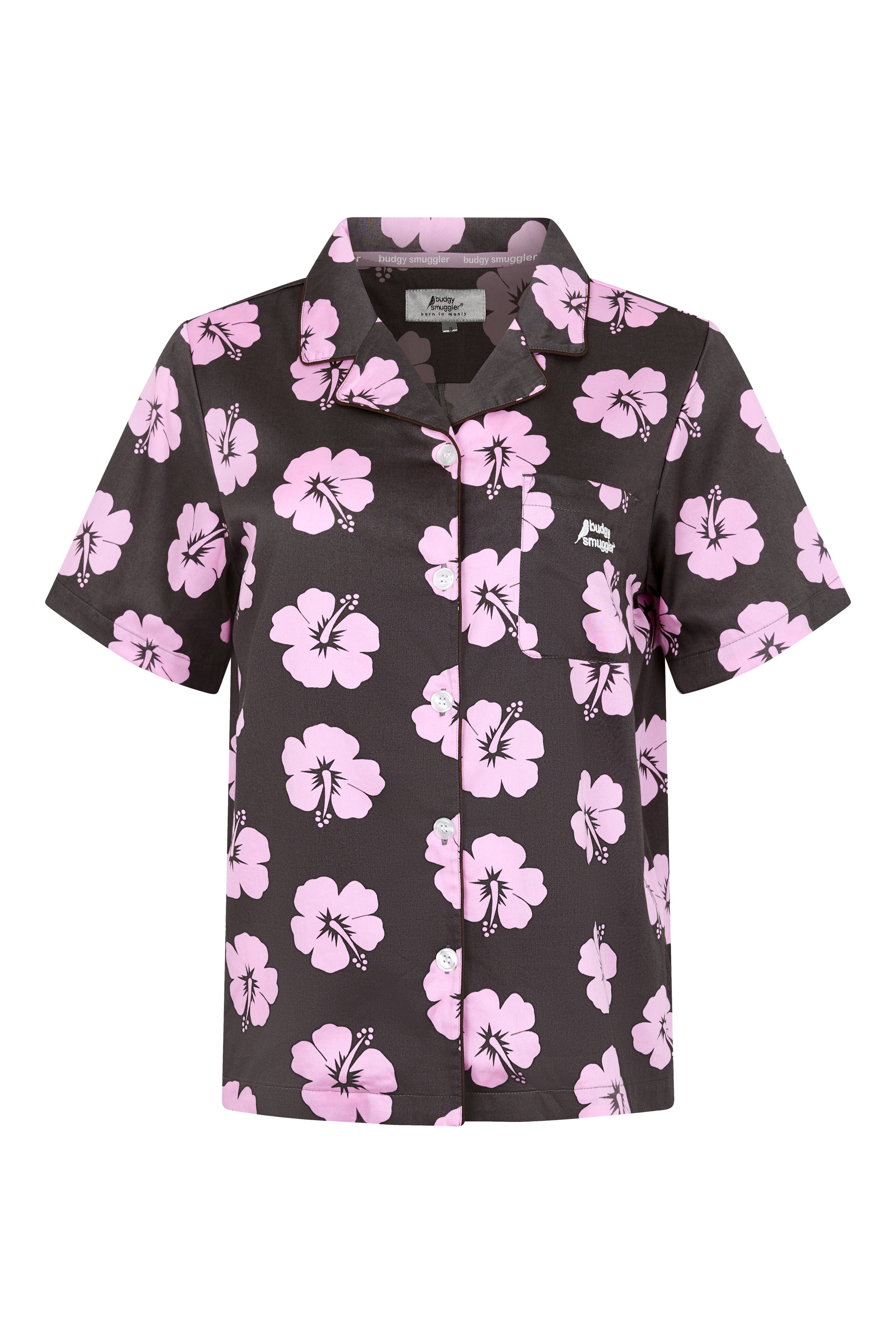 Damen-Pyjama-Set in Hibiskusrosa und Braun