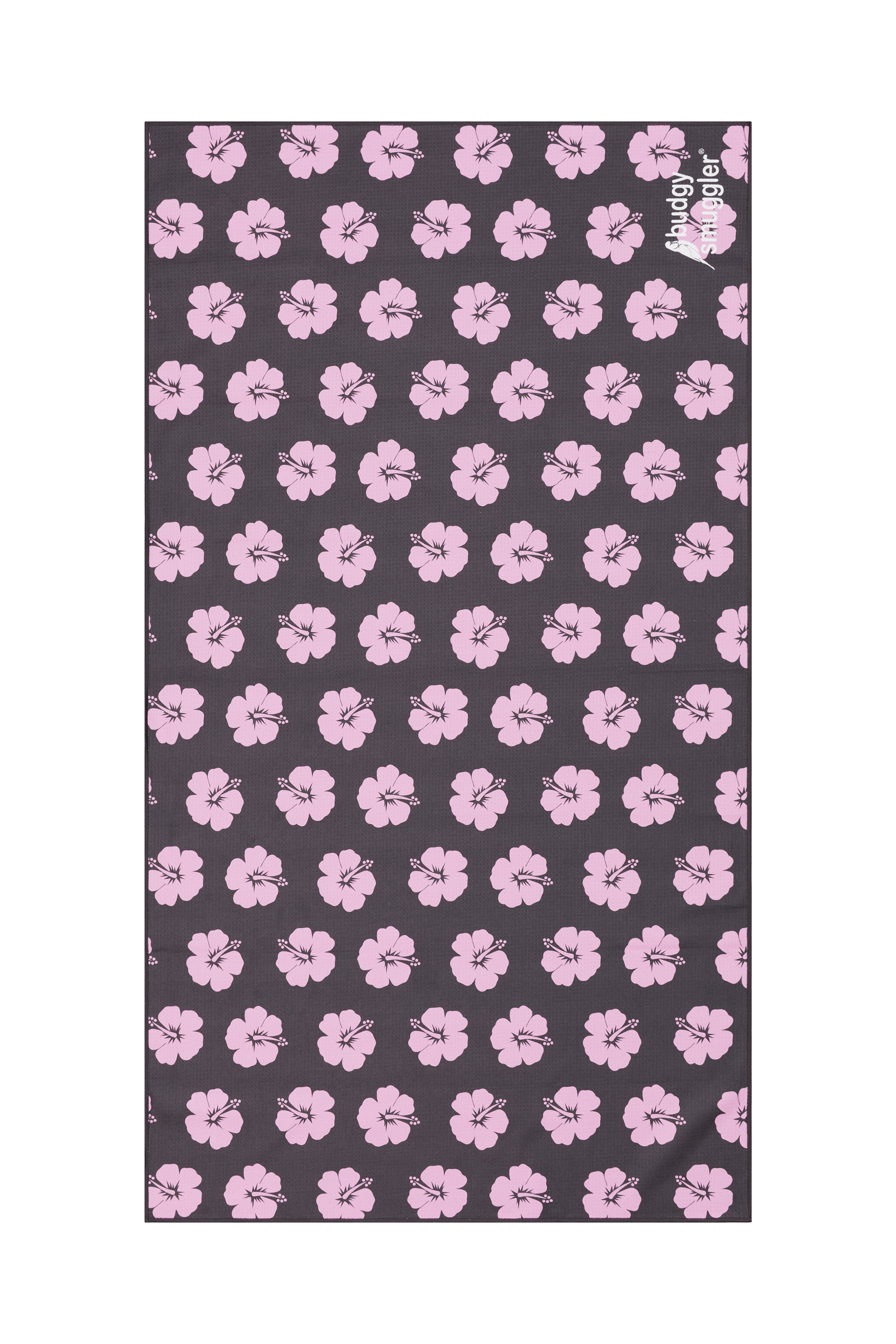 Serviette de Plage Double Face en Hibiscus Rose et Marron | Logo Latéral