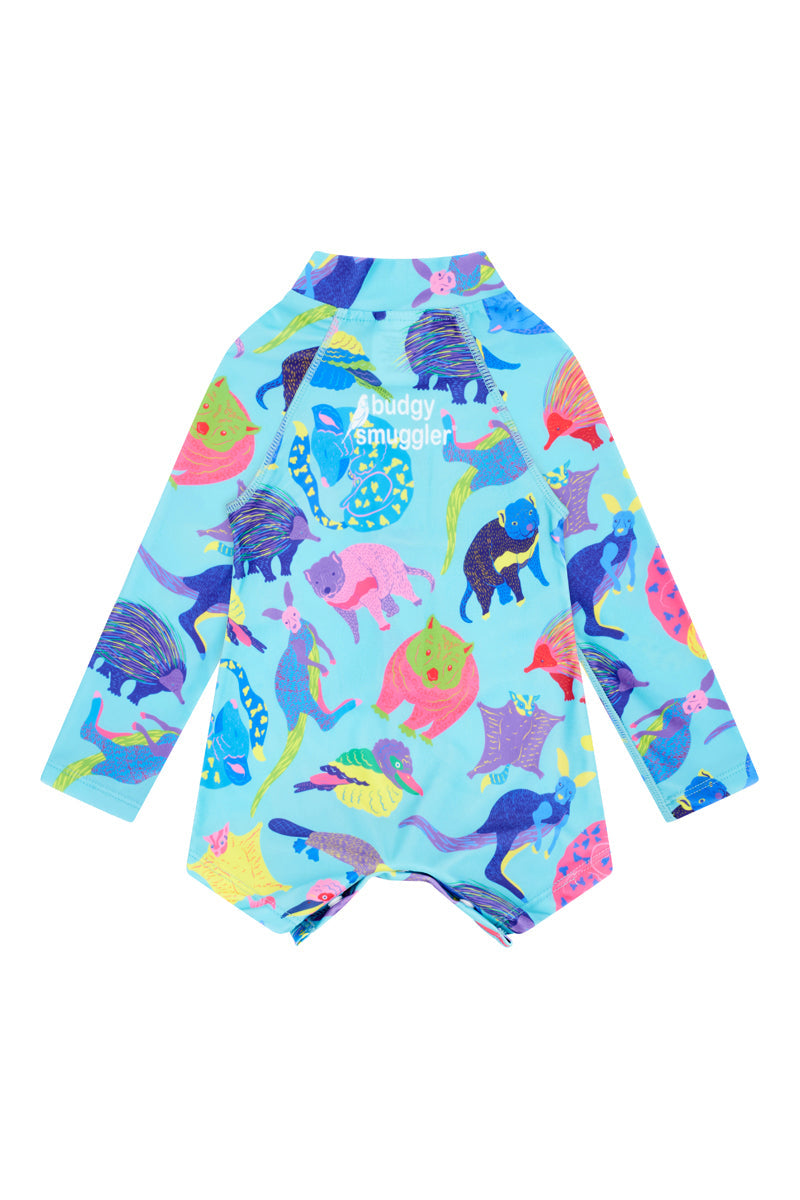 Children's swimsuit set, children's bodysuit, children's shorts and swimming hat in Australian Fauna UPF 50+
