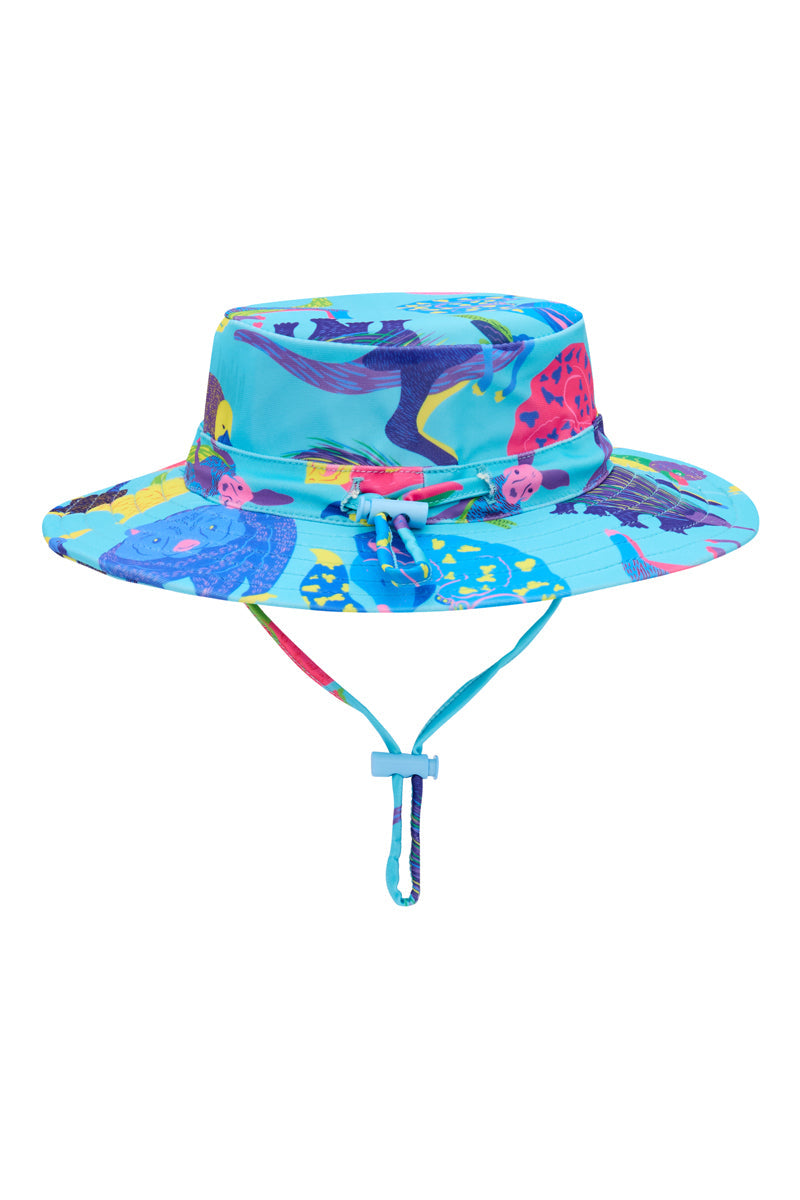 Children's swimsuit set, children's bodysuit, children's shorts and swimming hat in Australian Fauna UPF 50+