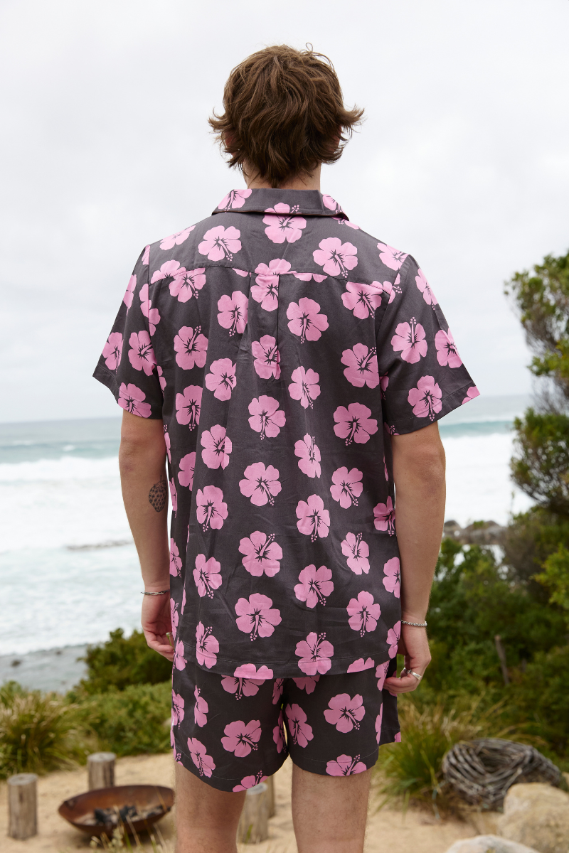 Pyjama Hommes en Hibiscus Rose et Marron