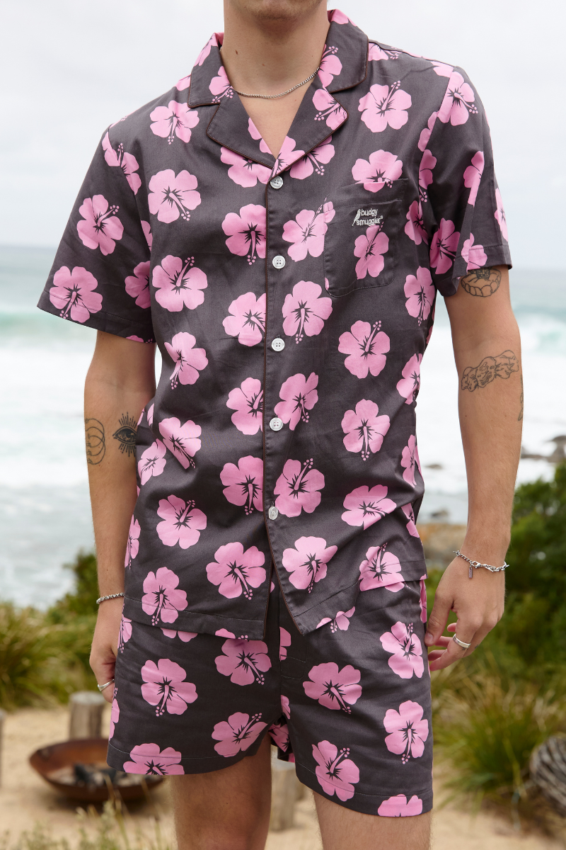 Pyjama Hommes en Hibiscus Rose et Marron