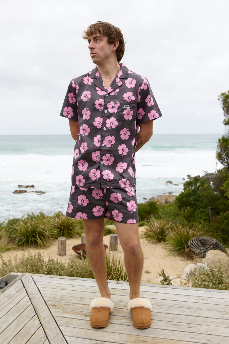 Pyjama Hommes en Hibiscus Rose et Marron