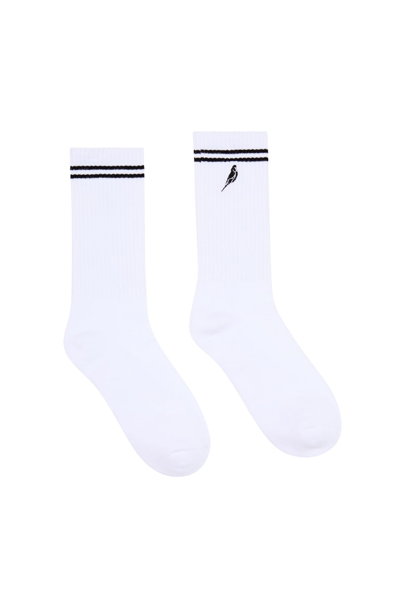 Sportsocken in weiß mit Streifen und Logo