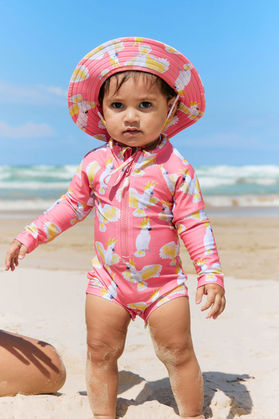 Coffret enfant maillot Body Short enfant et Bob de bain en Petites Perruches UPF 50+