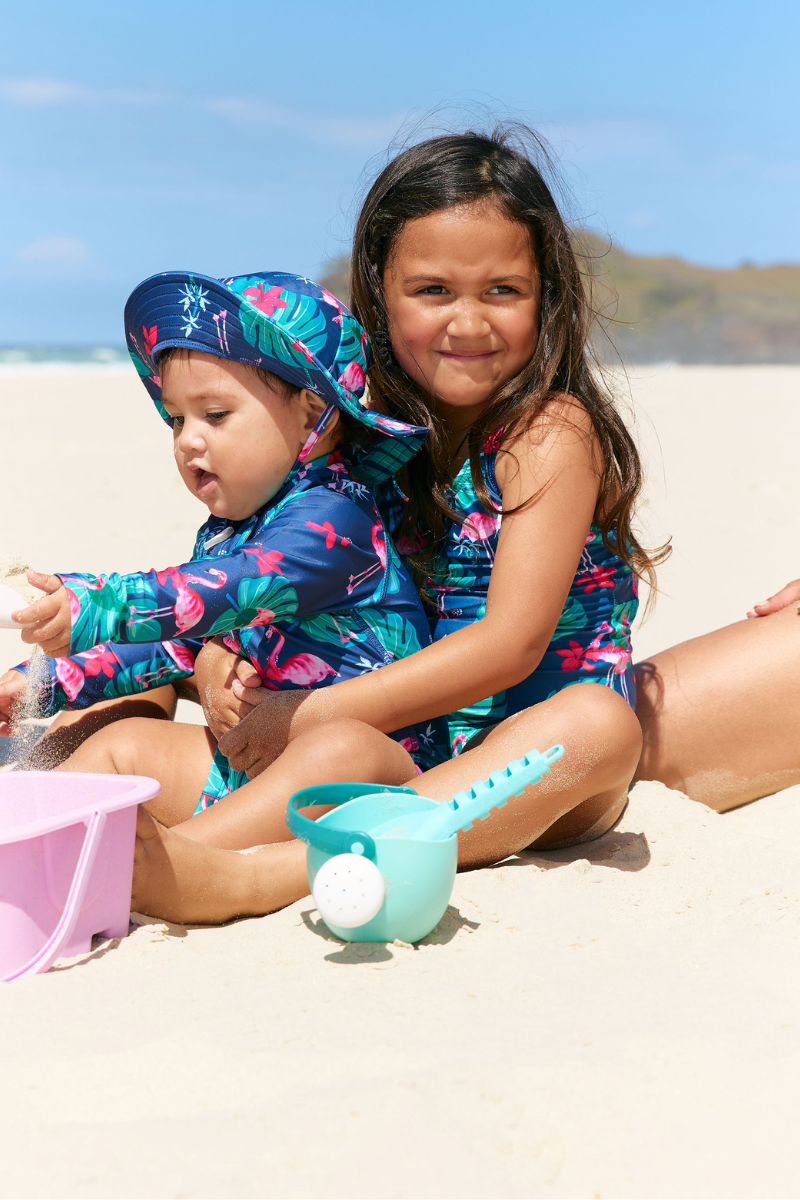 Coffret enfant maillot Body Short  & Bob de Bain en Flamingoes UPF 50+