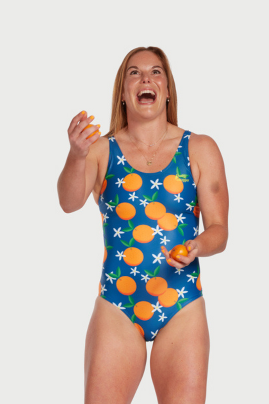 Badeanzug "Thick Strap" mit Orangen Muster