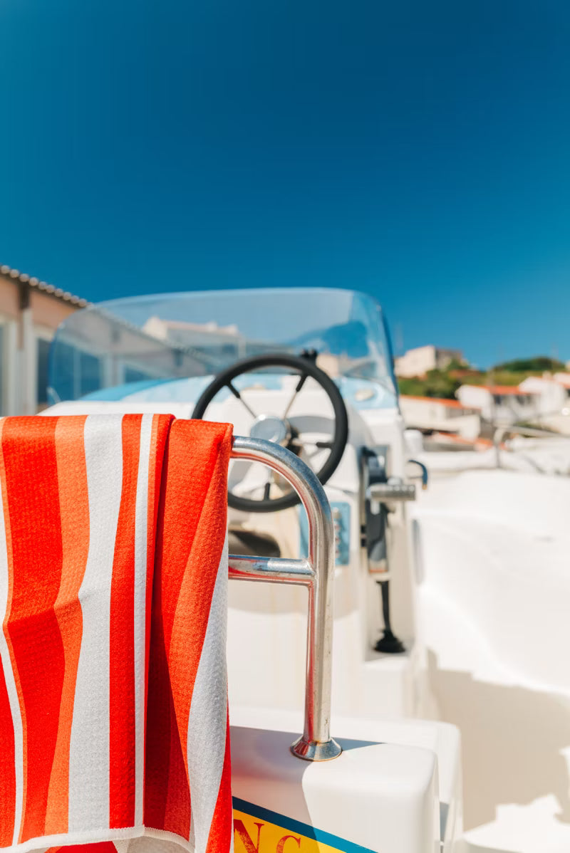 Serviette de Plage Double Face en Orange Stripes | Logo Central