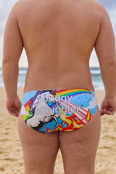 Dallonan Herren-Bikini – Einhorn & Regenbogen Design, Schnelltrocknend, Elastisch (Größe S-XXXL)