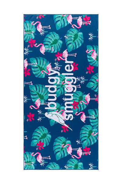 Doppelseitiges Flamingo-Strandtuch | Zentrales Logo