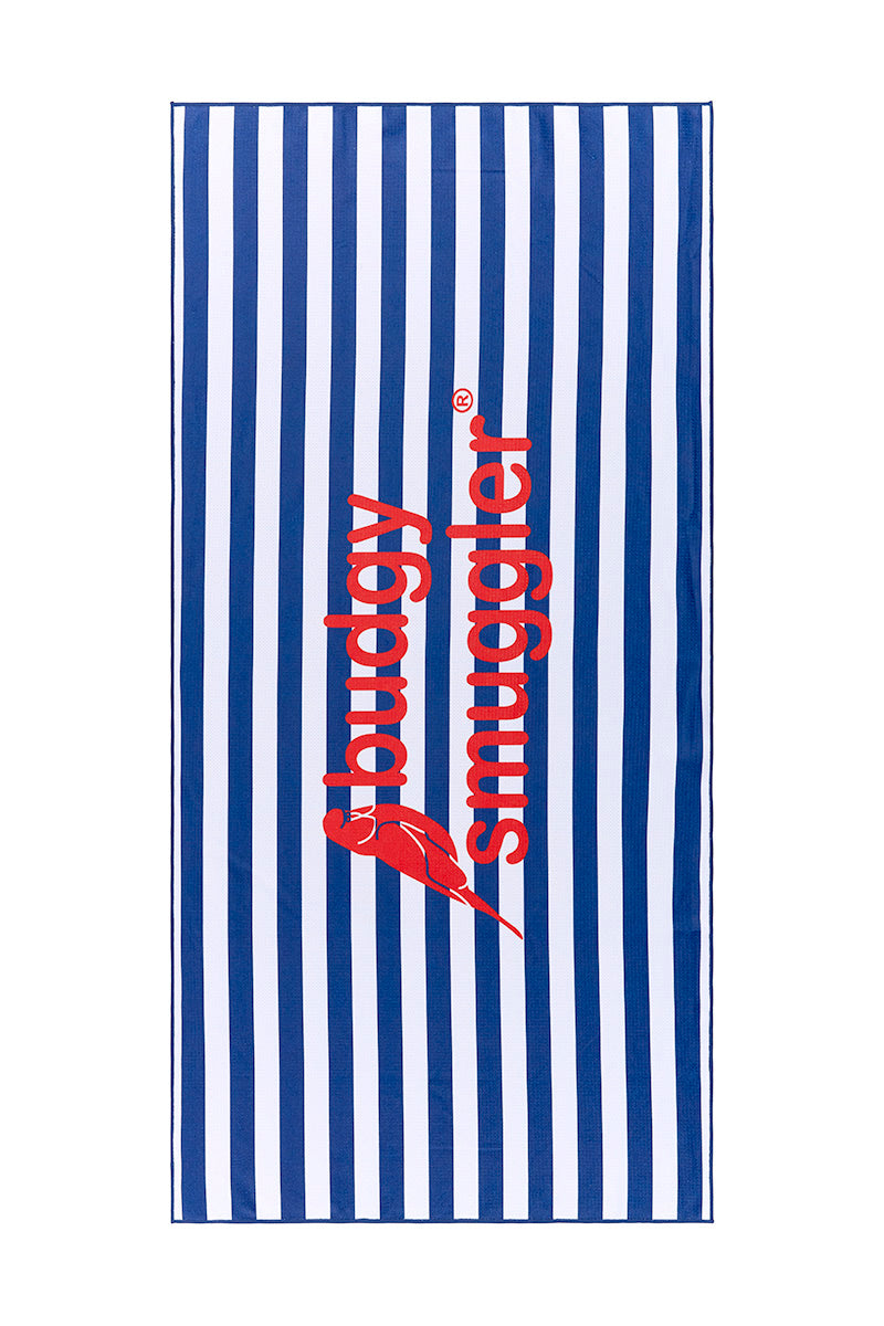 Serviette de Plage Double Face en Rayures Marines | Logo Central