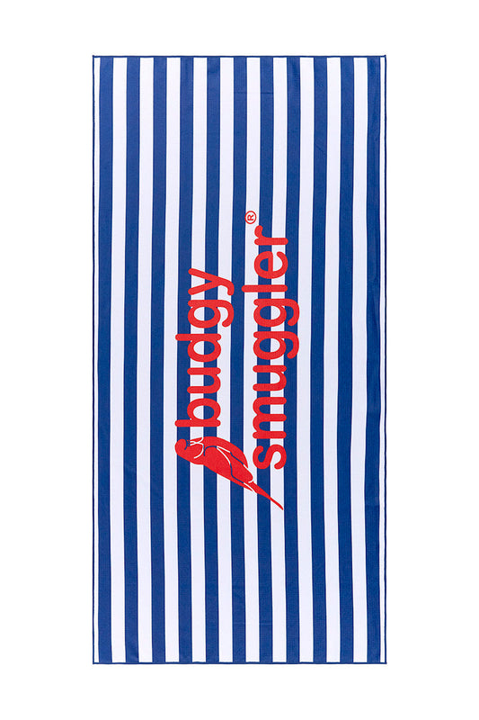 Serviette de Plage Double Face en Rayures Marines | Logo Central