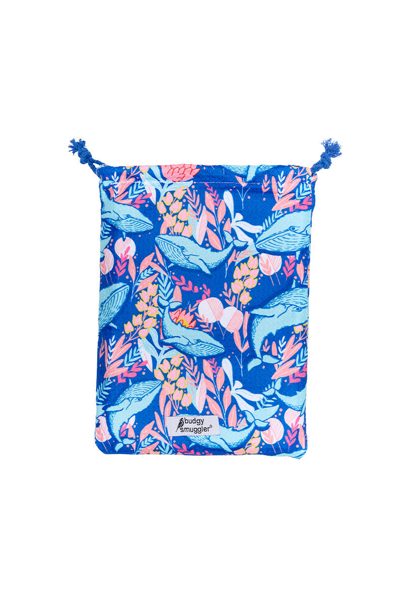 Serviette de Plage Double Face en Baleine Bleue | Logo Latéral