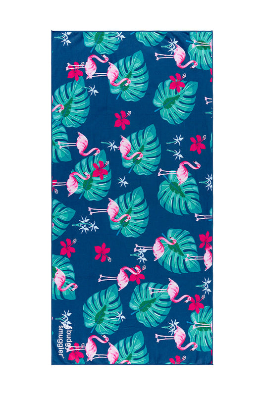 Serviette de Plage Double Face en Flamingoes | Logo Latéral