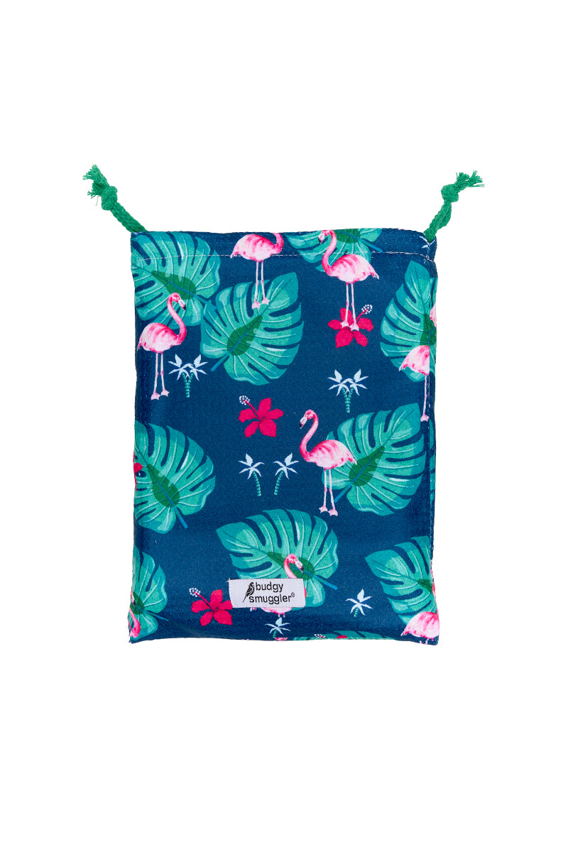 Serviette de Plage Double Face en Flamingoes | Logo Latéral