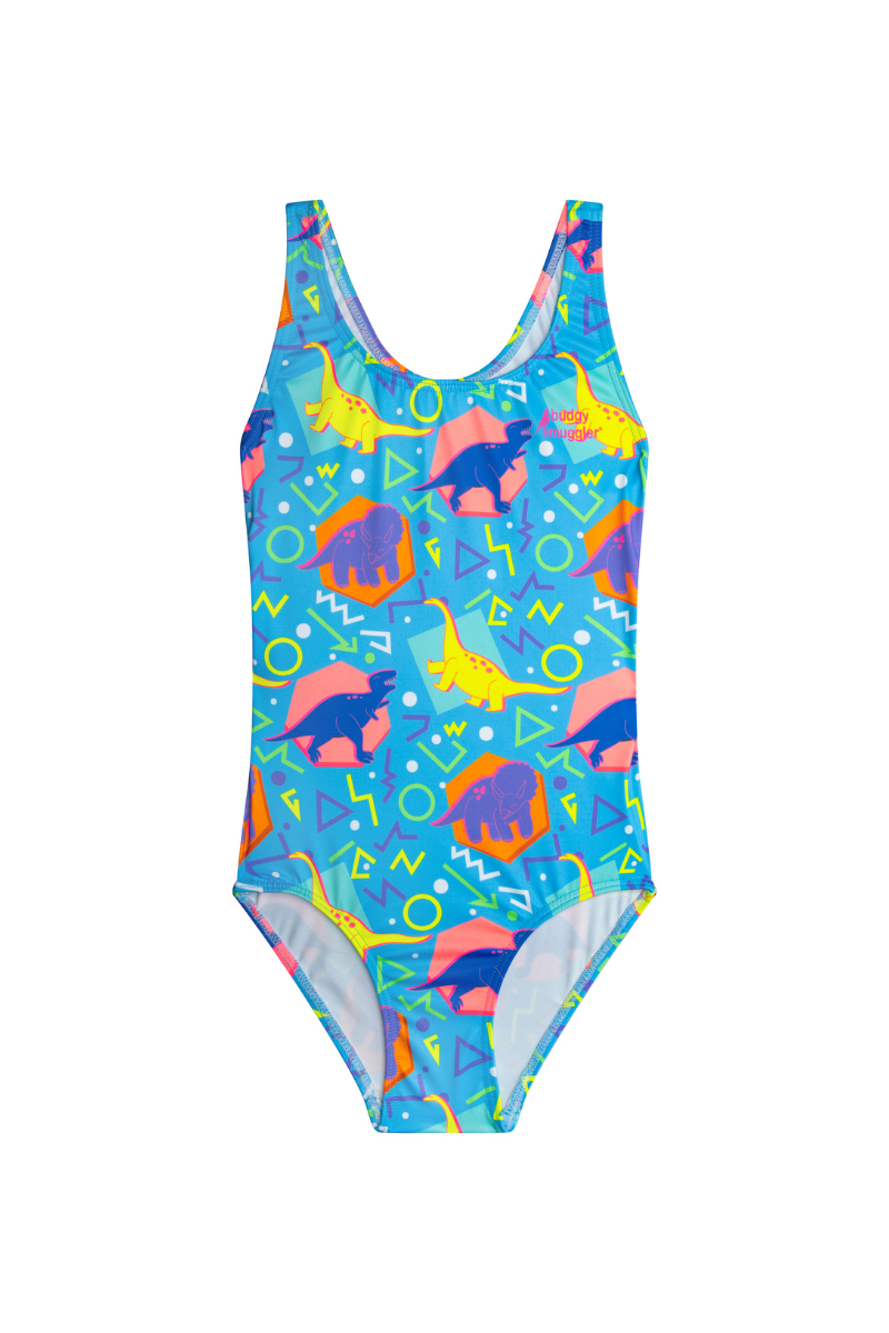 Badeanzug für Mädchen mit blauem Dinosaurier Muster