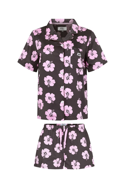 Ensemble Pyjama Femmes en Hibiscus Rose et Marron