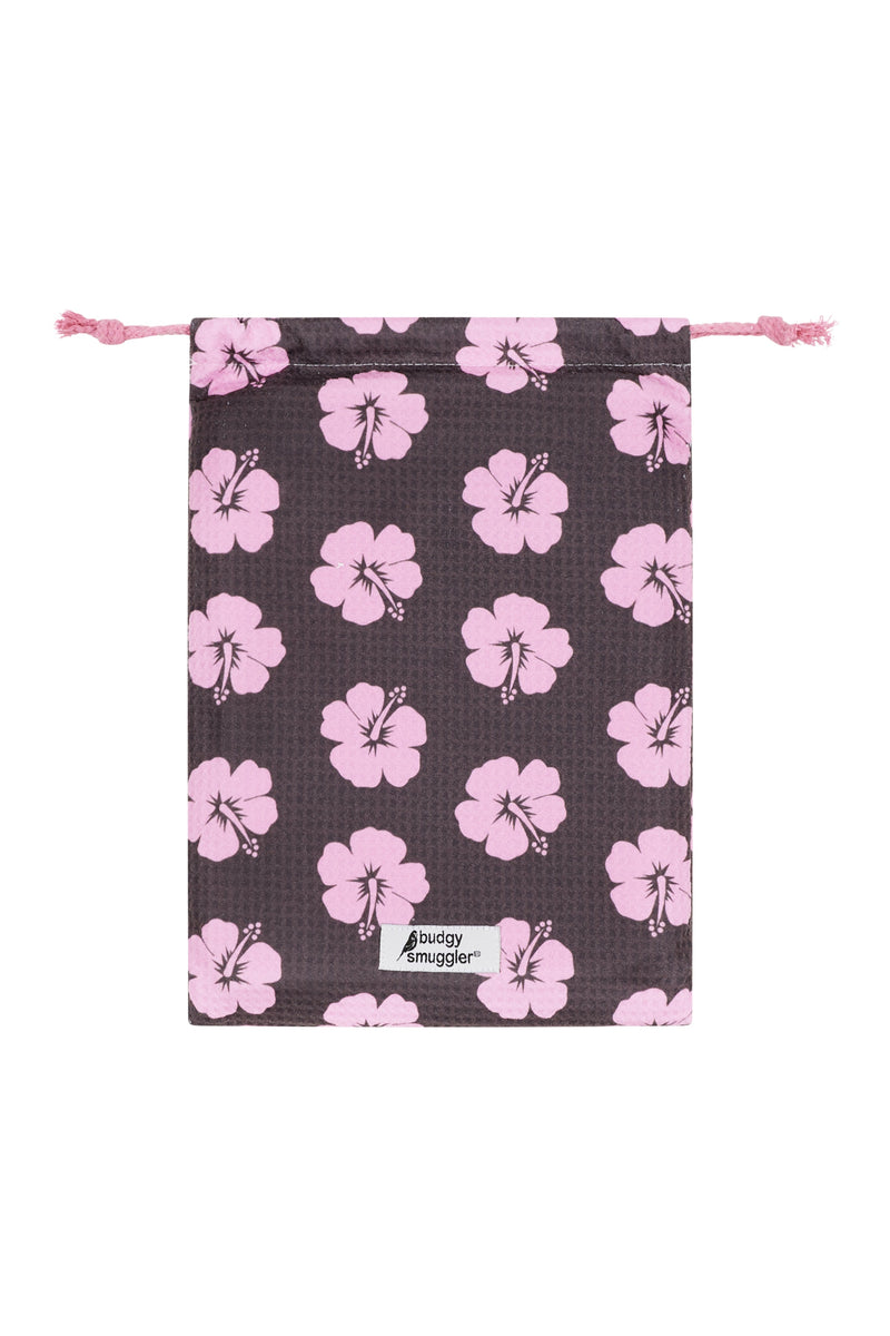 Serviette de Plage Double Face en Hibiscus Rose et Marron | Logo Latéral