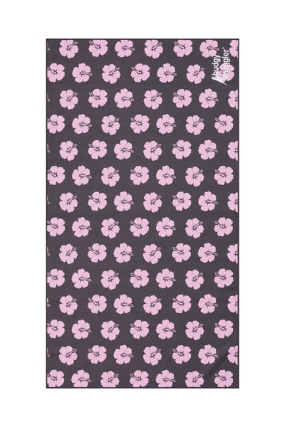 Serviette de Plage Double Face en Hibiscus Rose et Marron | Logo Latéral