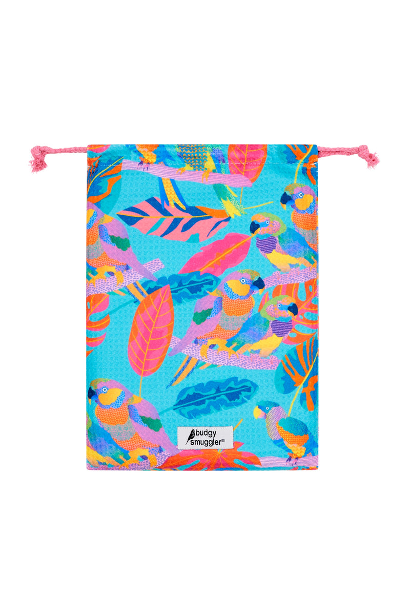Serviette de Plage Double Face en Electro Perroquets | Logo Central