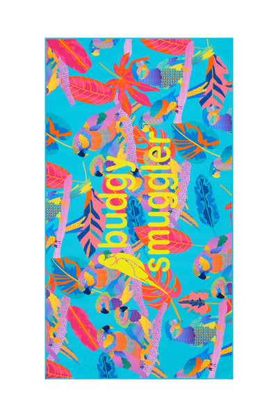 Serviette de Plage Double Face en Electro Perroquets | Logo Central