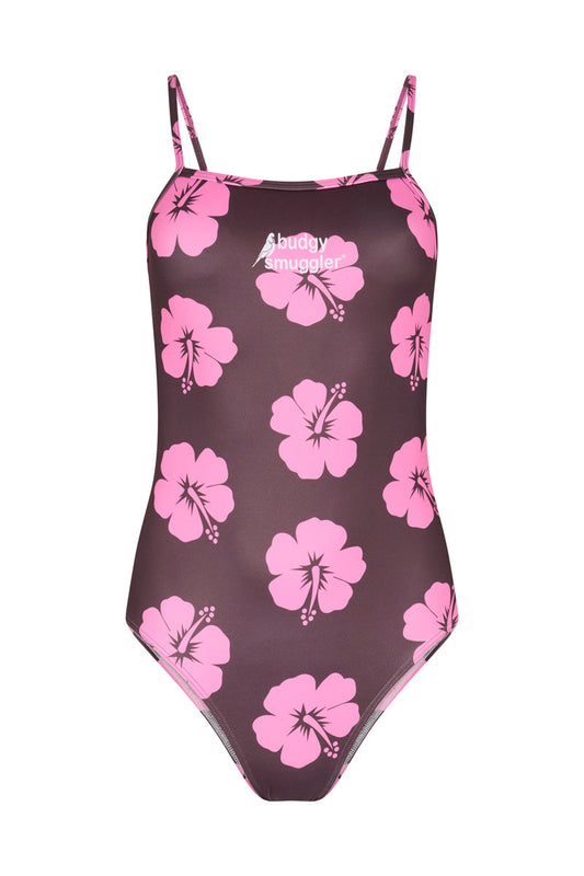 One Piece Spaghetti Straps in Hibiscus Pink and Brown