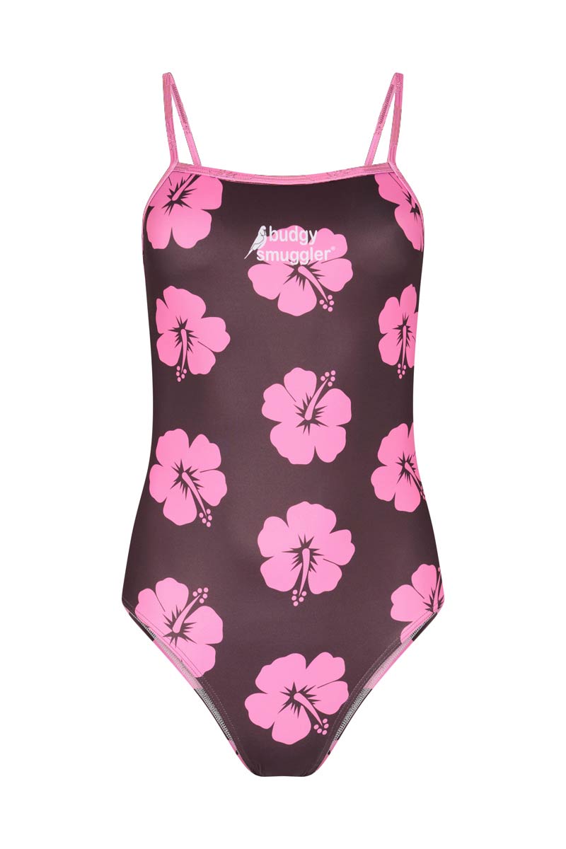 One Piece Spaghetti Straps in Hibiscus Pink and Brown