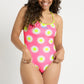 Turmspringer Badeanzug mit pinkem Gänseblümchen Muster
