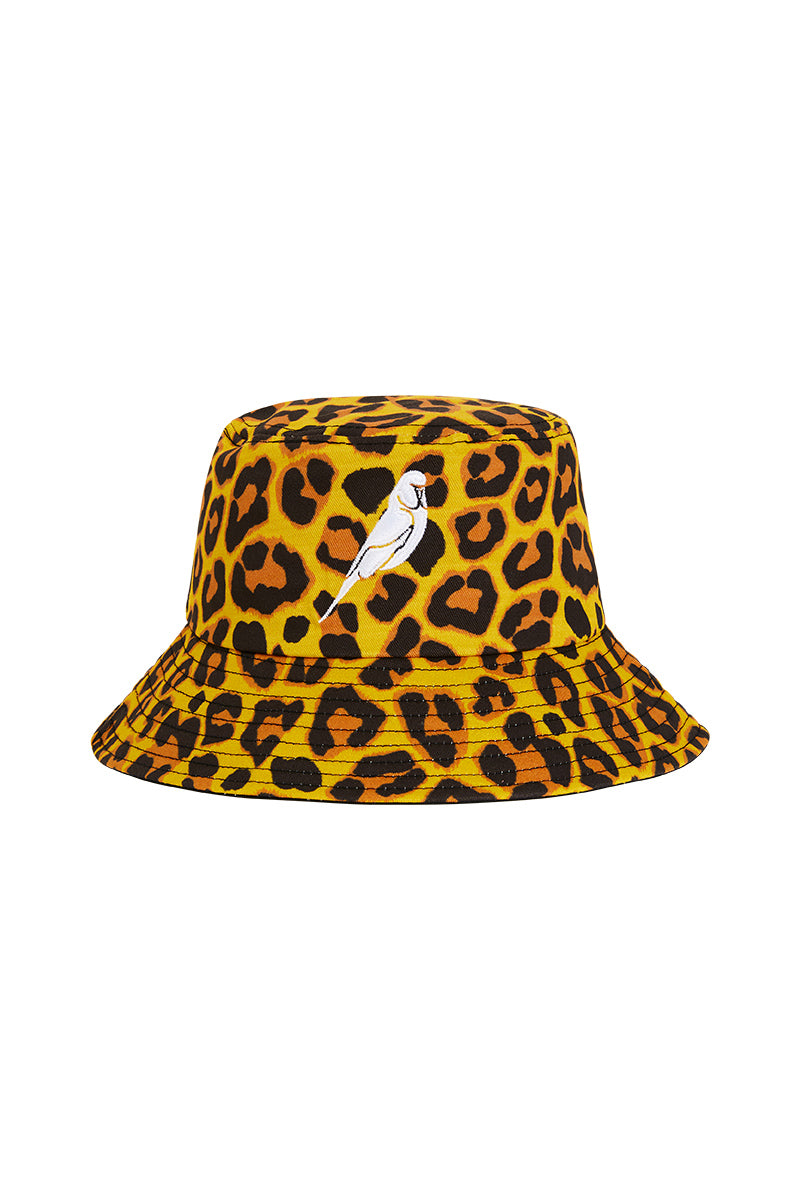Washed Cotton Bucket Hat in Leopard