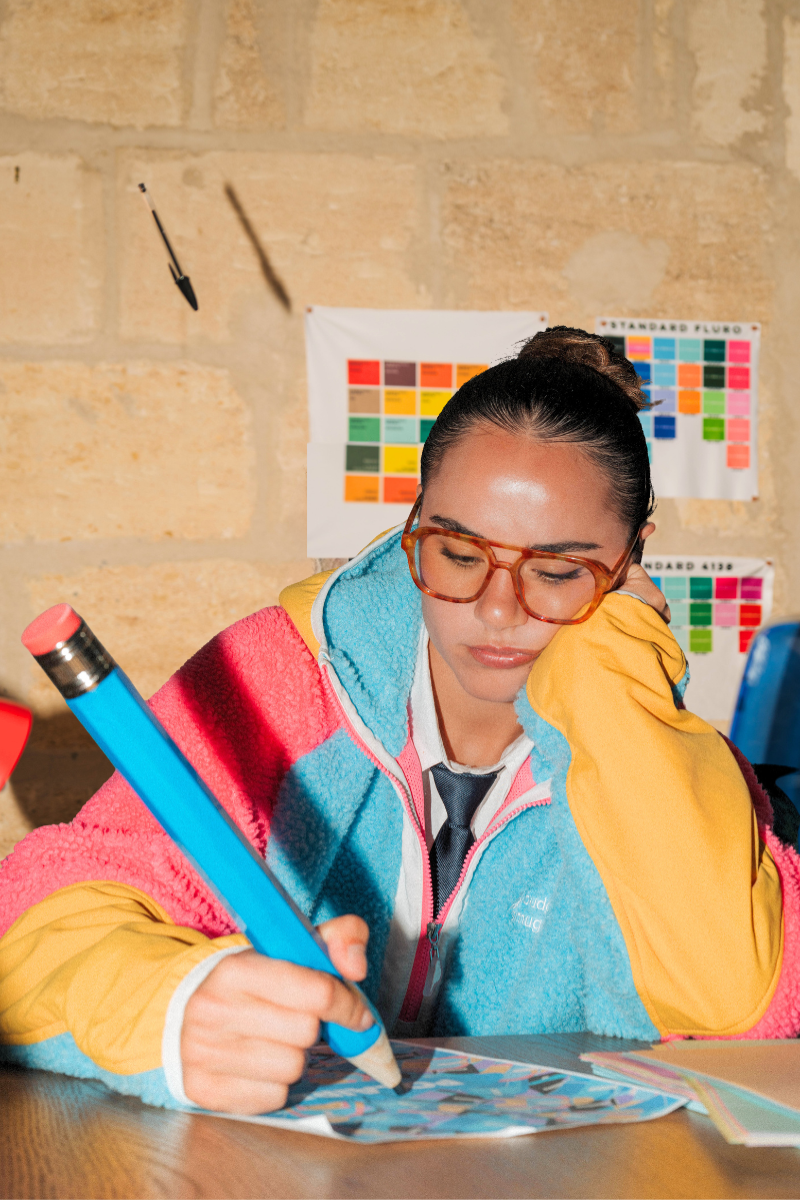 Polaire en Bleu, Rose & Jaune