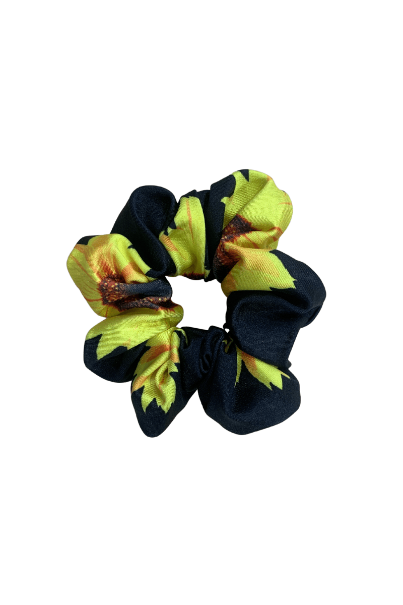 Scrunchie mit schwarzem Sonnenblumen Muster
