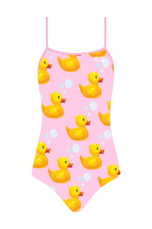 One Piece with Thin Straps in Pink Ducks